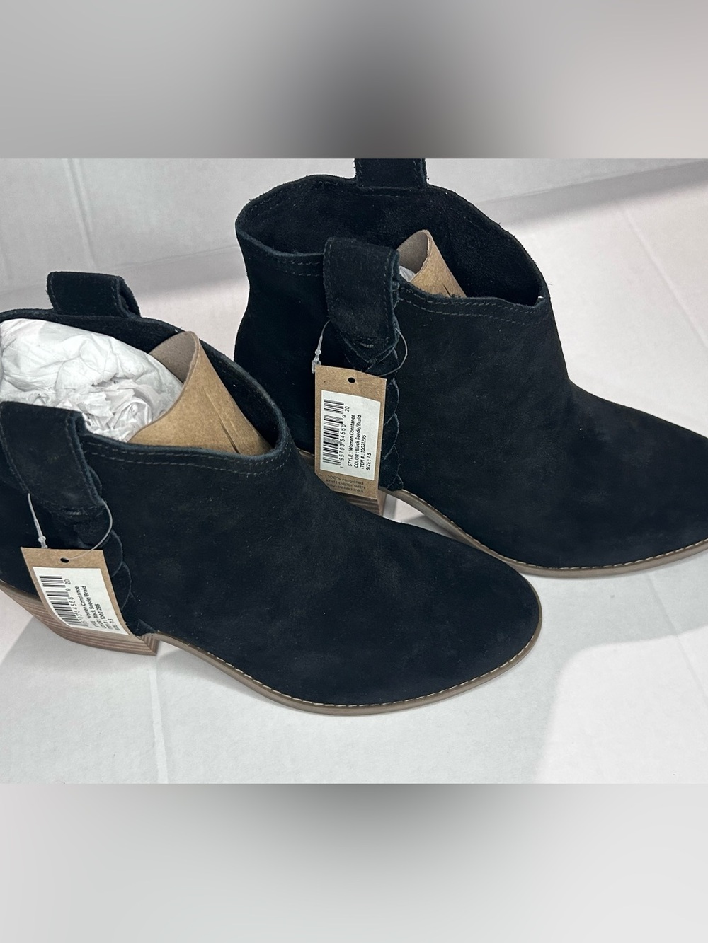 NWT TOMS Women’s Constance Black Suede/Braid Ankle Booties Women's Fashion Boot